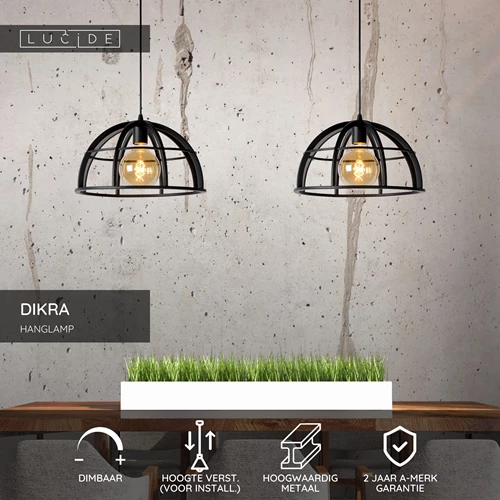 Lucide DIKRA - Hanglamp - 2xE27 - Zwart - USP